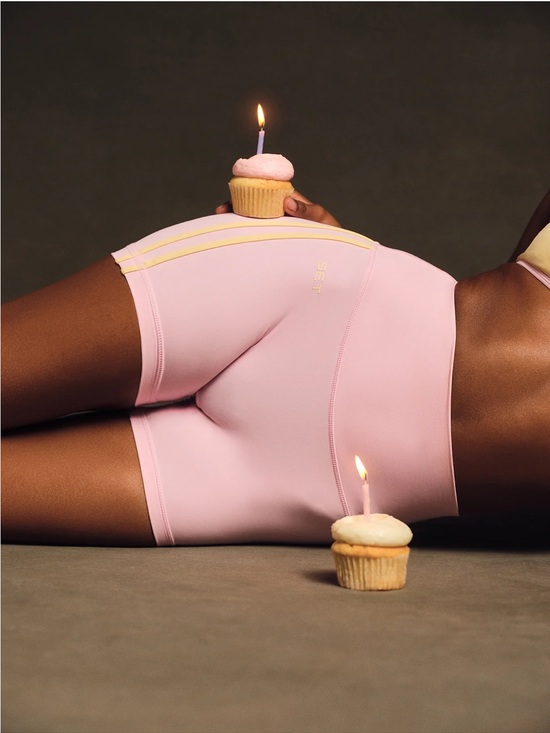SET Active Pants - SET Active Pink breathe Duo Stripe Shorts in Taffy